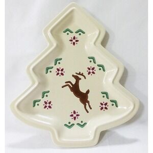 Pfaltzgraff nordic christmas tree dish serving plate 1997 reindeer pansies